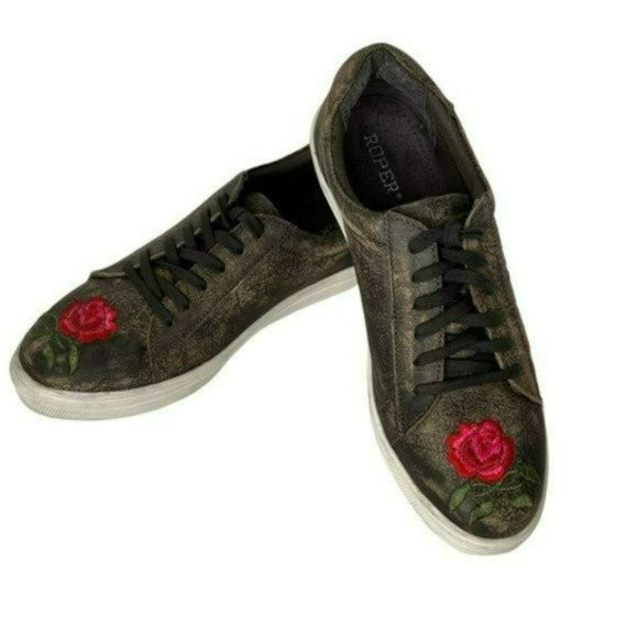 Roper Brown Madeline Embroidered Floral Western Country Boho Sneakers Size 10 - Picture 10 of 14